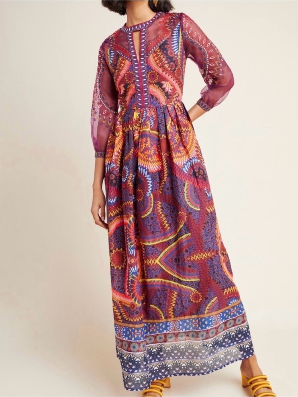 Anthropologie Bohemian Maxi Dress w sheer sleeves | Size 4